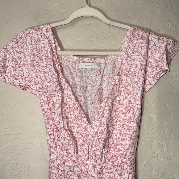 Faithfull The Brand Aurelie Midi Dress Calla red and white size 4 - Picture 3 of 10